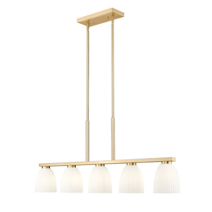 Z-Lite Naya 5 Light Linear Chandelier in Modern Gold color, Steel frame