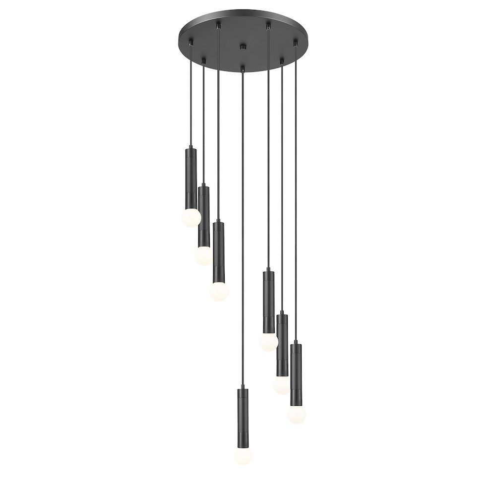 Z-Lite Stari 7 Light Chandelier in Matte Black color, Steel frame