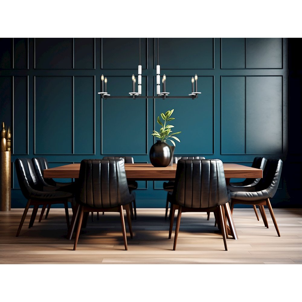 Z-Lite Kaden 8 Light Linear Chandelier in Matte Black color, Steel frame