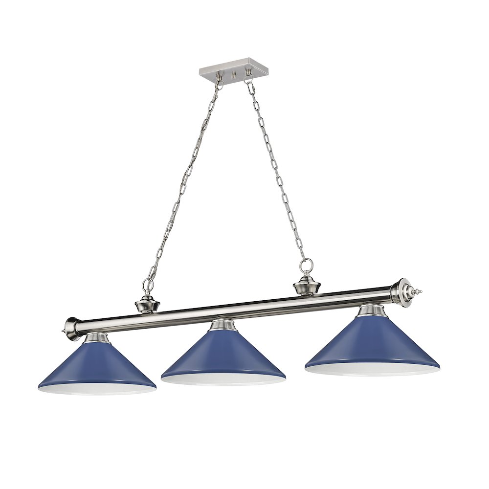 Z-Lite Cordon 3 Light Billiard, Steel Frame, Navy Blue Shade Color