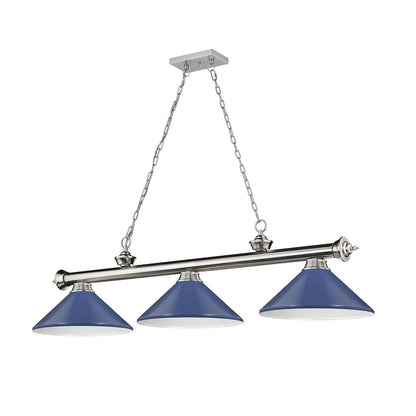 Z-Lite Cordon 3 Light Billiard, Steel Frame, Navy Blue Shade Color