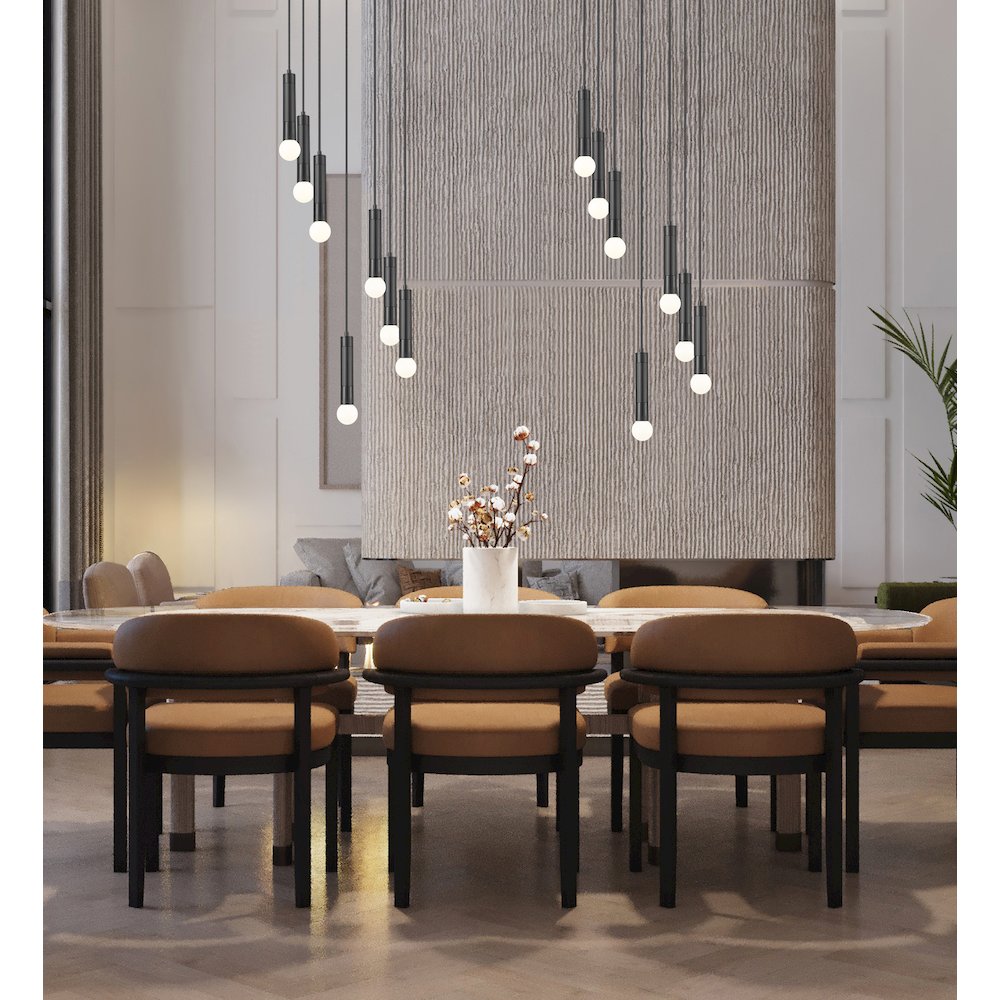Z-Lite Stari 7 Light Chandelier in Matte Black color, Steel frame