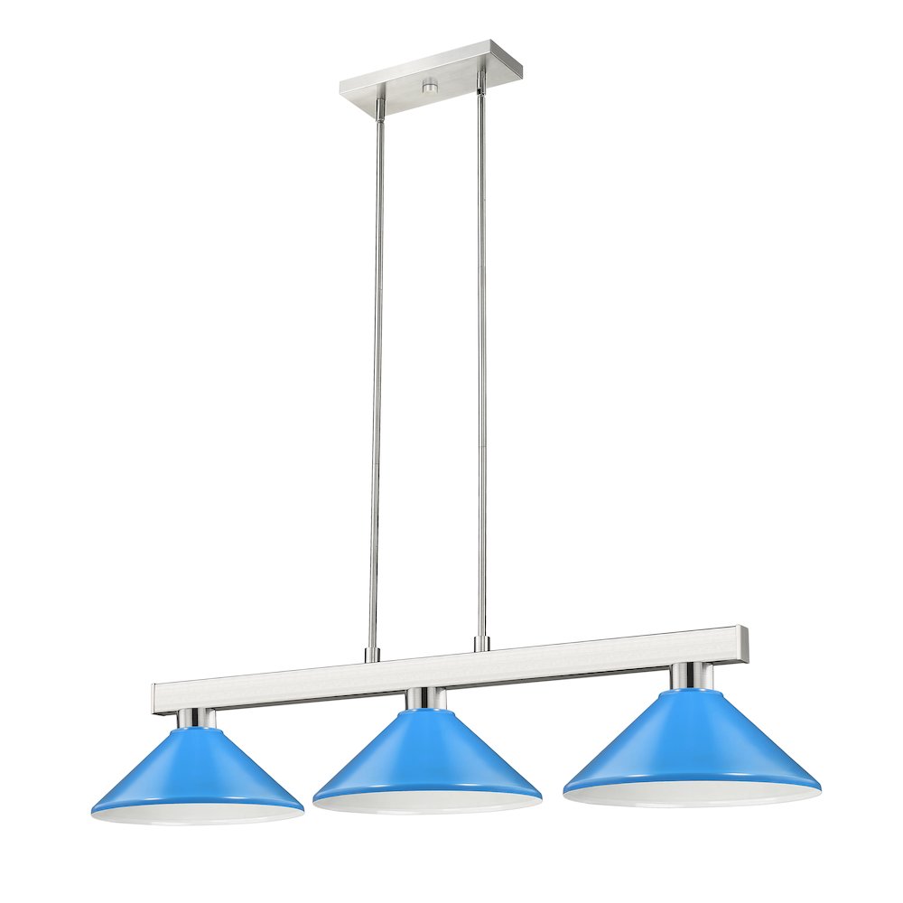 Z-Lite Cobalt 3 Light Billiard, Steel Frame, Electric Blue Shade Color