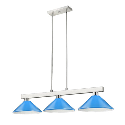 Z-Lite Cobalt 3 Light Billiard, Steel Frame, Electric Blue Shade Color