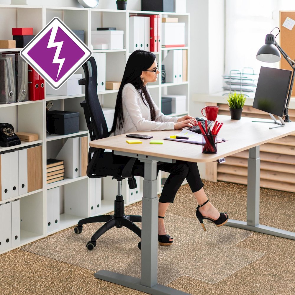 Computex® Anti-Static Vinyl Lipped Chair Mat for Carpets up to 3/8" - 36" x 48"