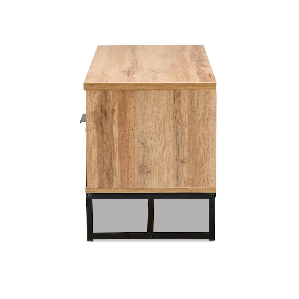 Contemporary Industrial Oak Finished Wood and Black Metal 2-Drawer TV Stand