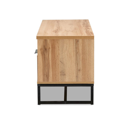 Contemporary Industrial Oak Finished Wood and Black Metal 2-Drawer TV Stand