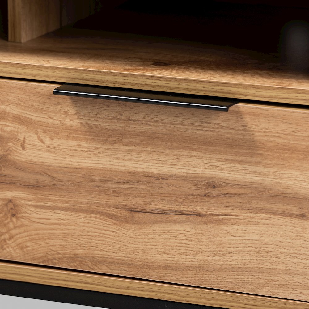 Contemporary Industrial Oak Finished Wood and Black Metal 2-Drawer TV Stand