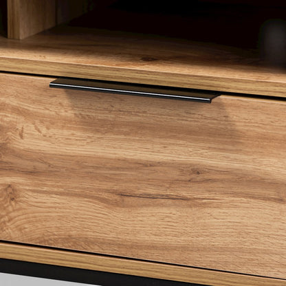 Contemporary Industrial Oak Finished Wood and Black Metal 2-Drawer TV Stand