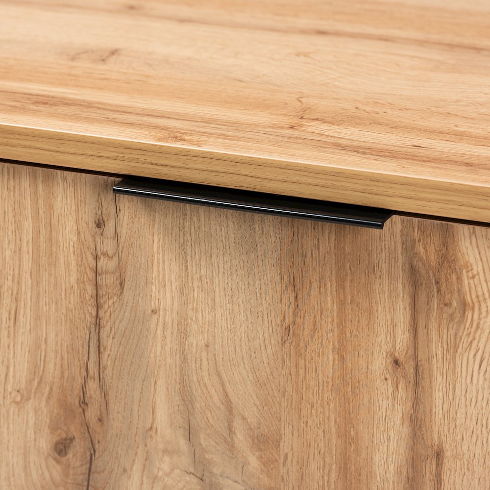 Industrial Oak Finished Wood and Black Metal 3-Drawer Sideboard Buffet