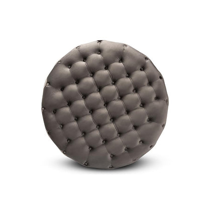 Baxton Studio Sasha Glam and Luxe Grey Velvet Fabric Upholstered Gold Finished Round Cocktail Ottoman