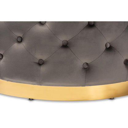 Baxton Studio Sasha Glam and Luxe Grey Velvet Fabric Upholstered Gold Finished Round Cocktail Ottoman