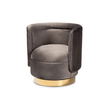 Glam Grey Velvet Accent Chair with Swivel Function and Gold Finish