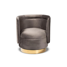 Glam Grey Velvet Accent Chair with Swivel Function and Gold Finish