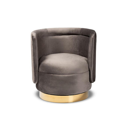 Glam Grey Velvet Accent Chair with Swivel Function and Gold Finish