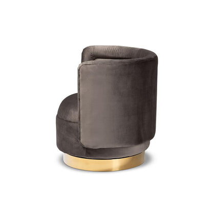 Glam Grey Velvet Accent Chair with Swivel Function and Gold Finish