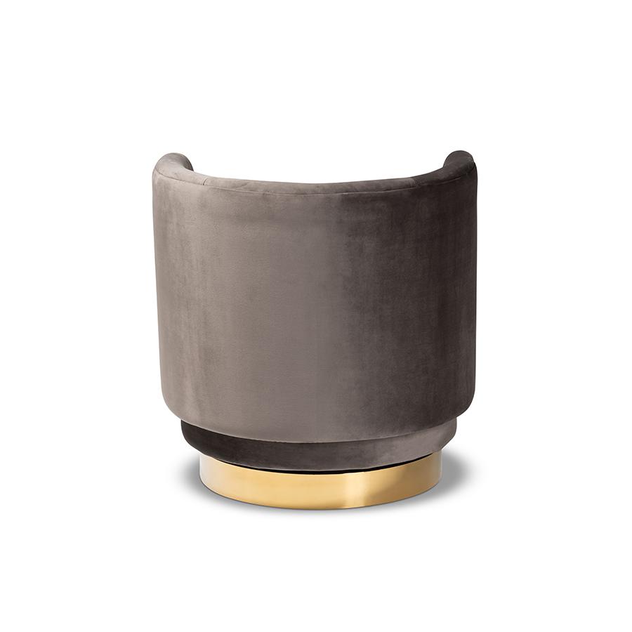 Glam Grey Velvet Accent Chair with Swivel Function and Gold Finish