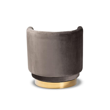 Glam Grey Velvet Accent Chair with Swivel Function and Gold Finish