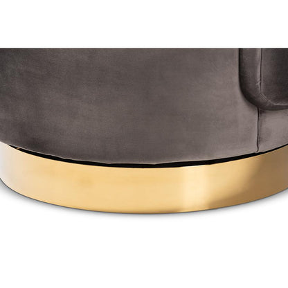 Glam Grey Velvet Accent Chair with Swivel Function and Gold Finish