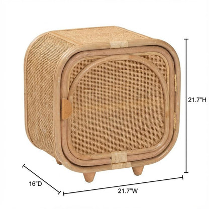 Bohemian Rattan and Mahogany Nightstand with Elegant Finish