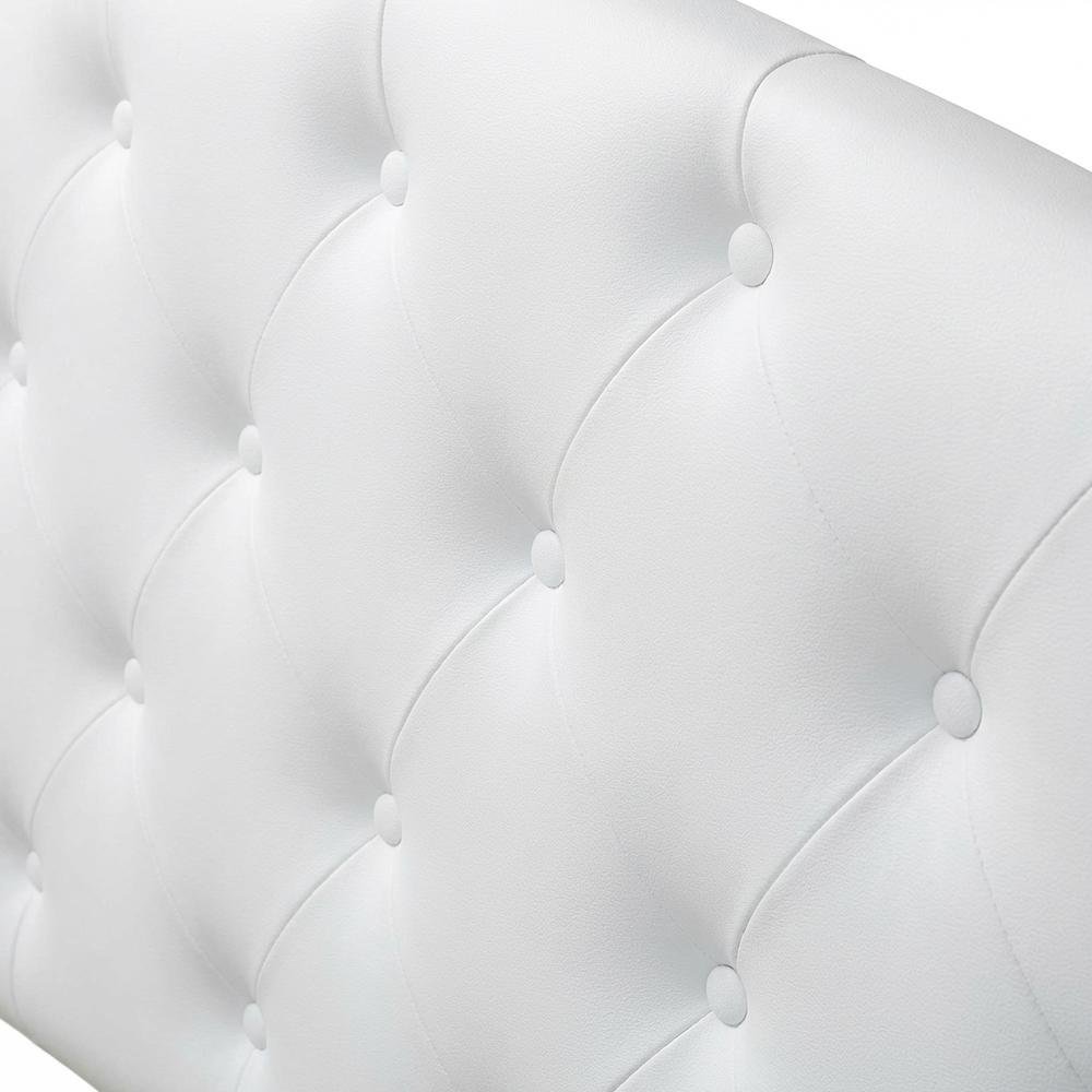 White Faux Leather Headboard, Full Size, Upholstered Button-Tufted, Scalloped