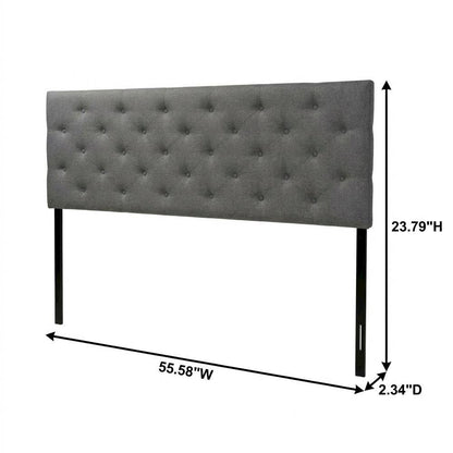 Grey Fabric Upholstered Button-Tufted Headboard with Hardwood Frame