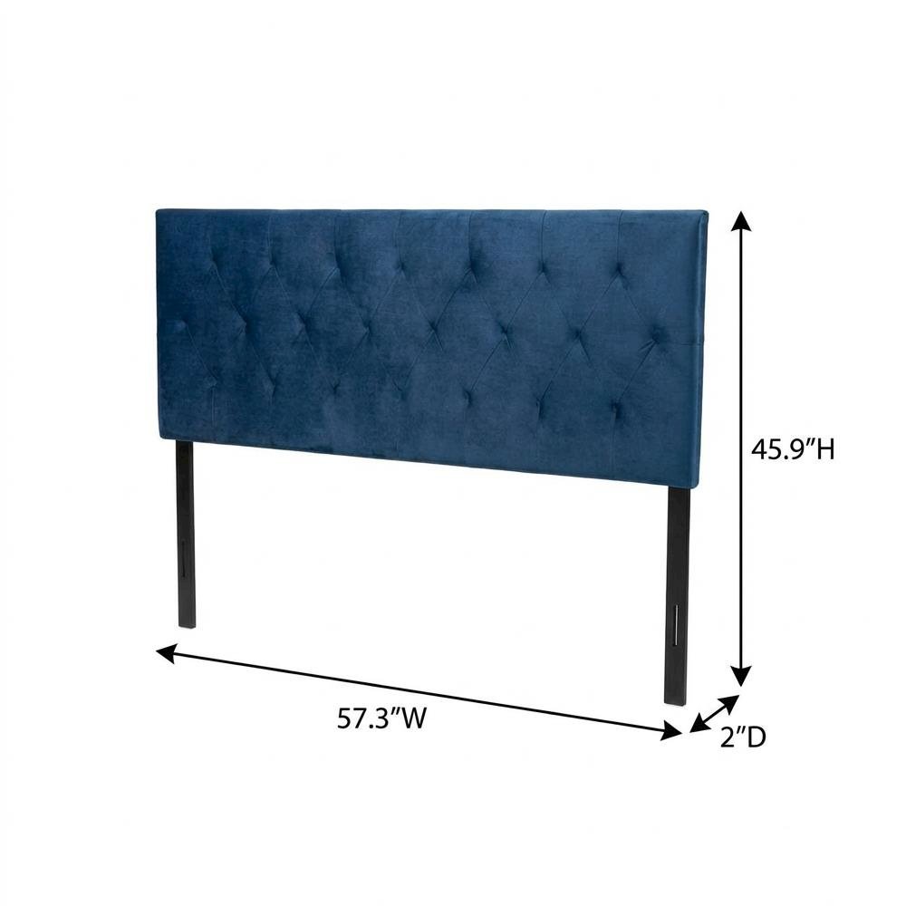 Navy Blue Velvet Upholstered Headboard with Diamond Tufting and Foam Padding