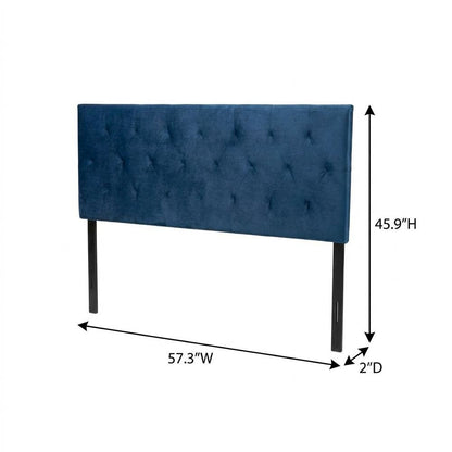 Navy Blue Velvet Upholstered Headboard with Diamond Tufting and Foam Padding