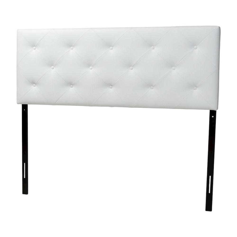 White Faux Leather King Headboard, PU Foam Padding, Wooden Frame