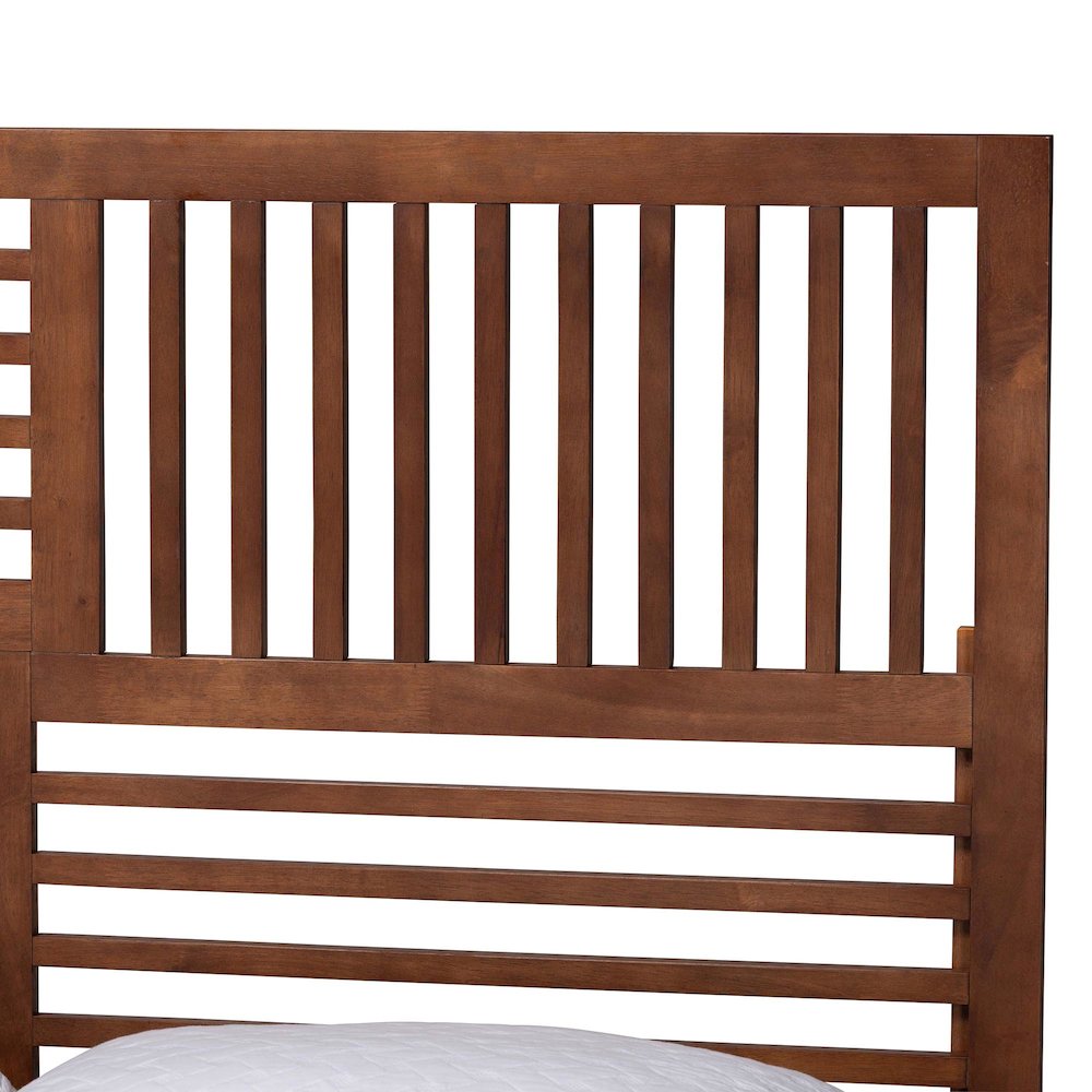 Mid-Century Modern Bed Frame with Slatted Wood Headboard and Angled Legs, King
