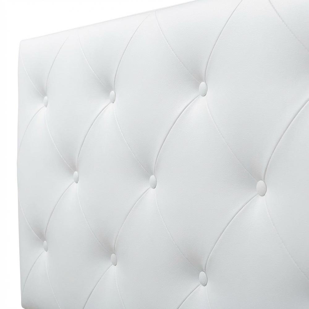 White Faux Leather King Headboard, PU Foam Padding, Wooden Frame