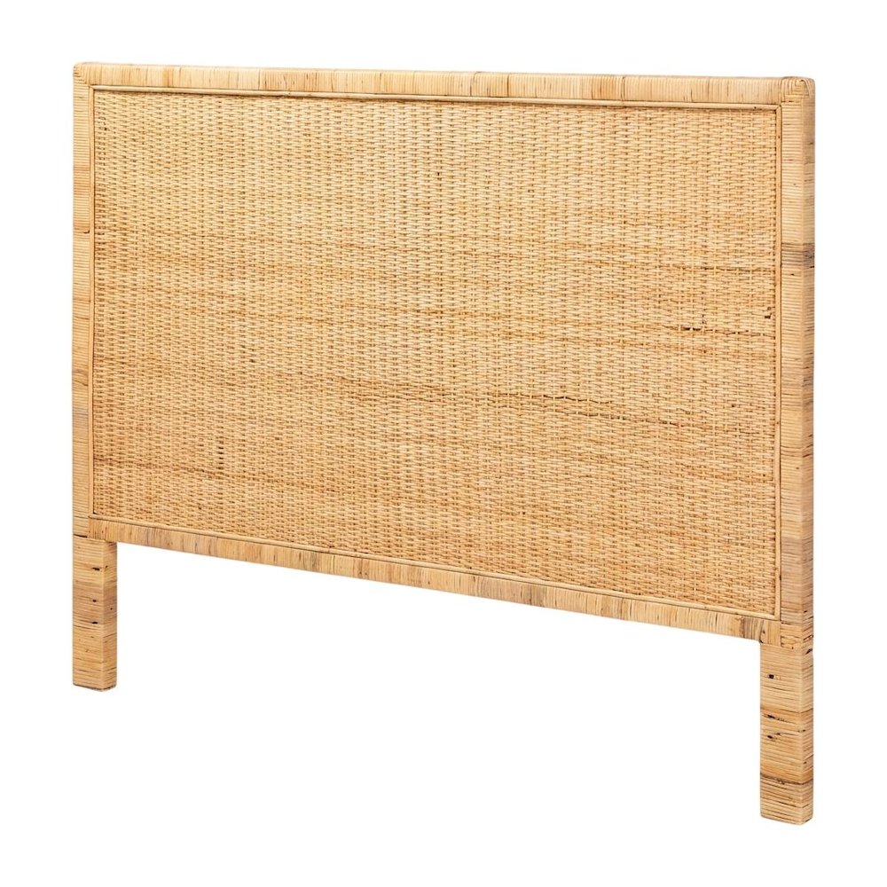 Brown Rattan and Mahogany Wood Headboard King Size Bohemian Style