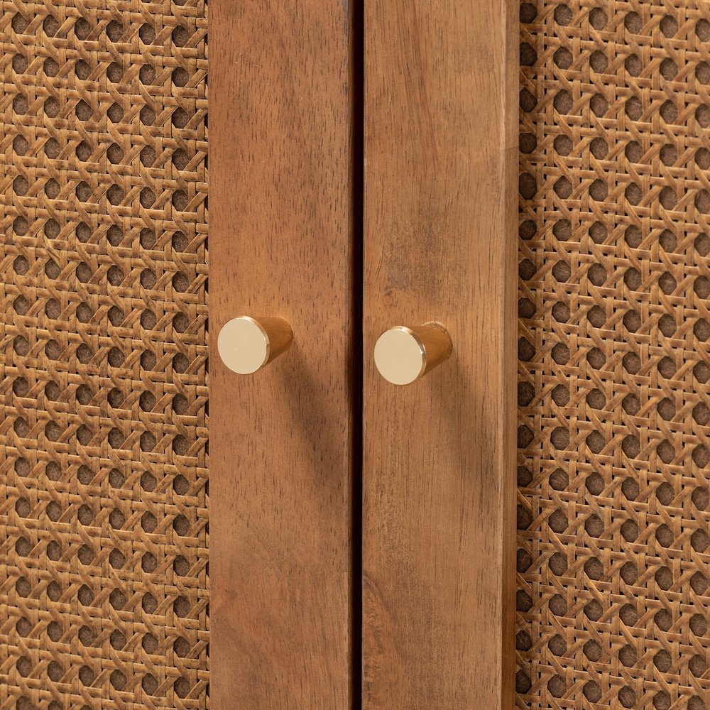 Ramiel Mid-Century Modern Ash Walnut Finished Wood and Rattan 1-Drawer Sideboard