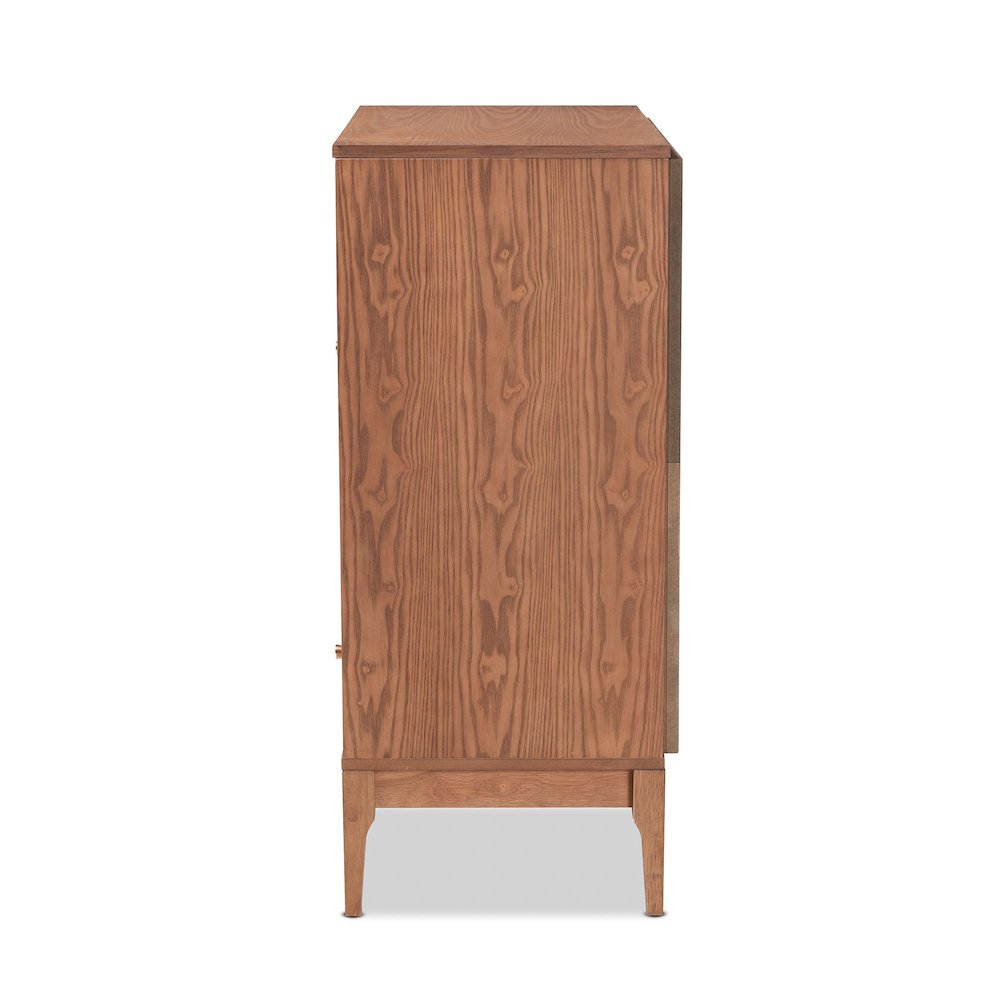 Ramiel Mid-Century Modern Ash Walnut Finished Wood and Rattan 1-Drawer Sideboard