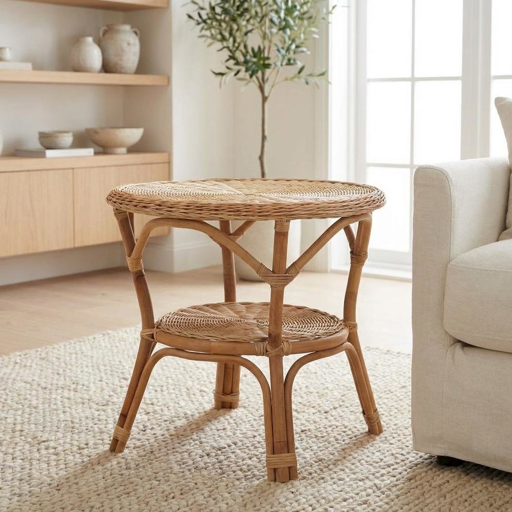 Earthy Brown Rattan Coffee Table with Bohemian Style and Lightweight Design