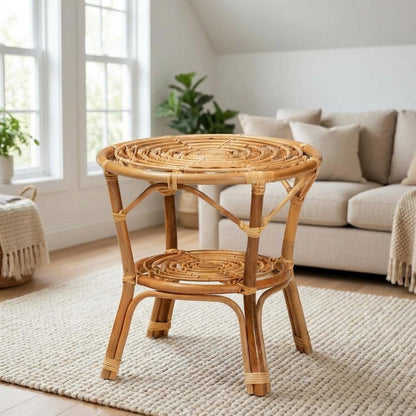 Genuine Brown Rattan Coffee Table with Bohemian Style and Durable Frame