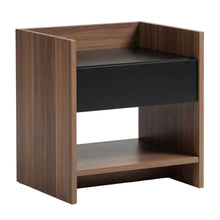 Contemporary Walnut and Black Nightstand with Wood Finish and Single Drawer