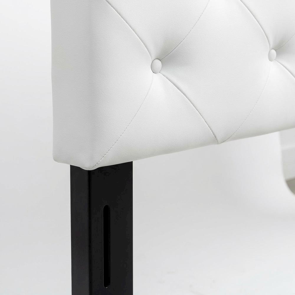 White Faux Leather King Headboard, PU Foam Padding, Wooden Frame