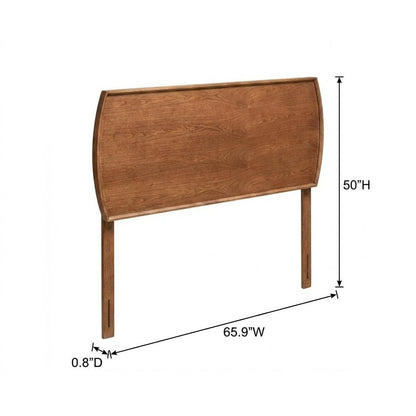 Brown Mid-Century Modern Queen Headboard with Rubberwood Frame and Wood Legs