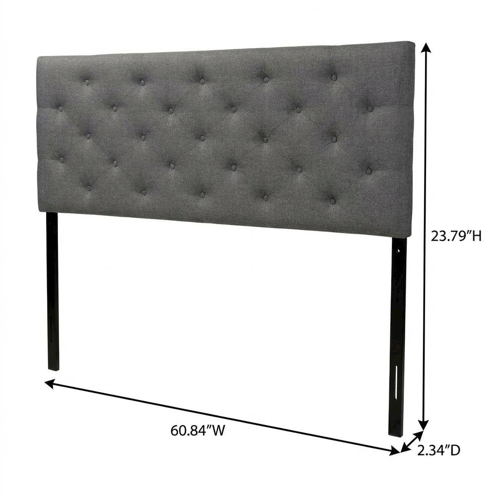 Grey Fabric Upholstered Headboard with Button-Tufted Design and Hardwood Frame