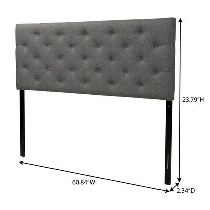 Grey Fabric Upholstered Headboard with Button-Tufted Design and Hardwood Frame