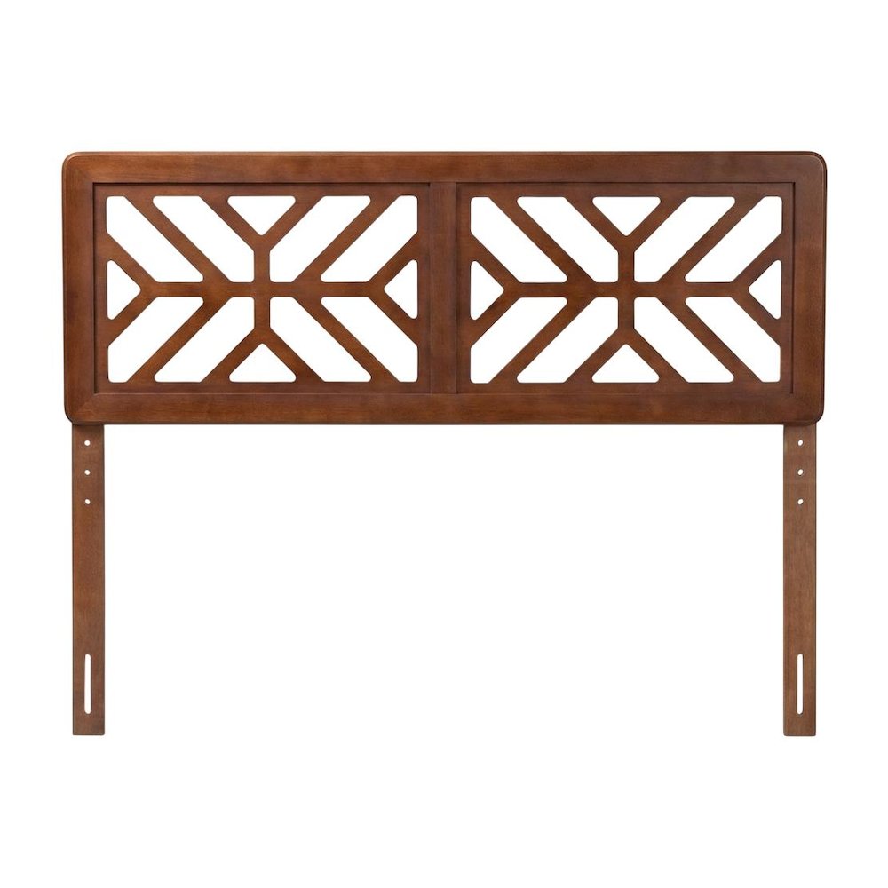 Wood Geometric Cutout Headboard in Walnut Brown with Adjustable Legs