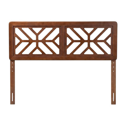 Wood Geometric Cutout Headboard in Walnut Brown with Adjustable Legs