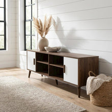 Modern Two-Tone White and Walnut Finishes TV Stand with Wooden Frame