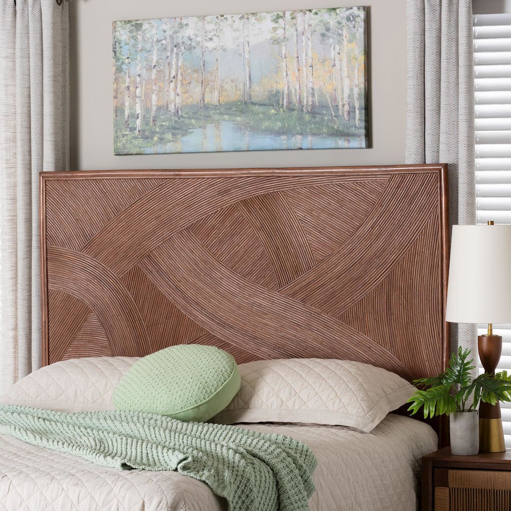 Elettra Bohemian Dark Brown Rattan Queen Size Standalone Headboard