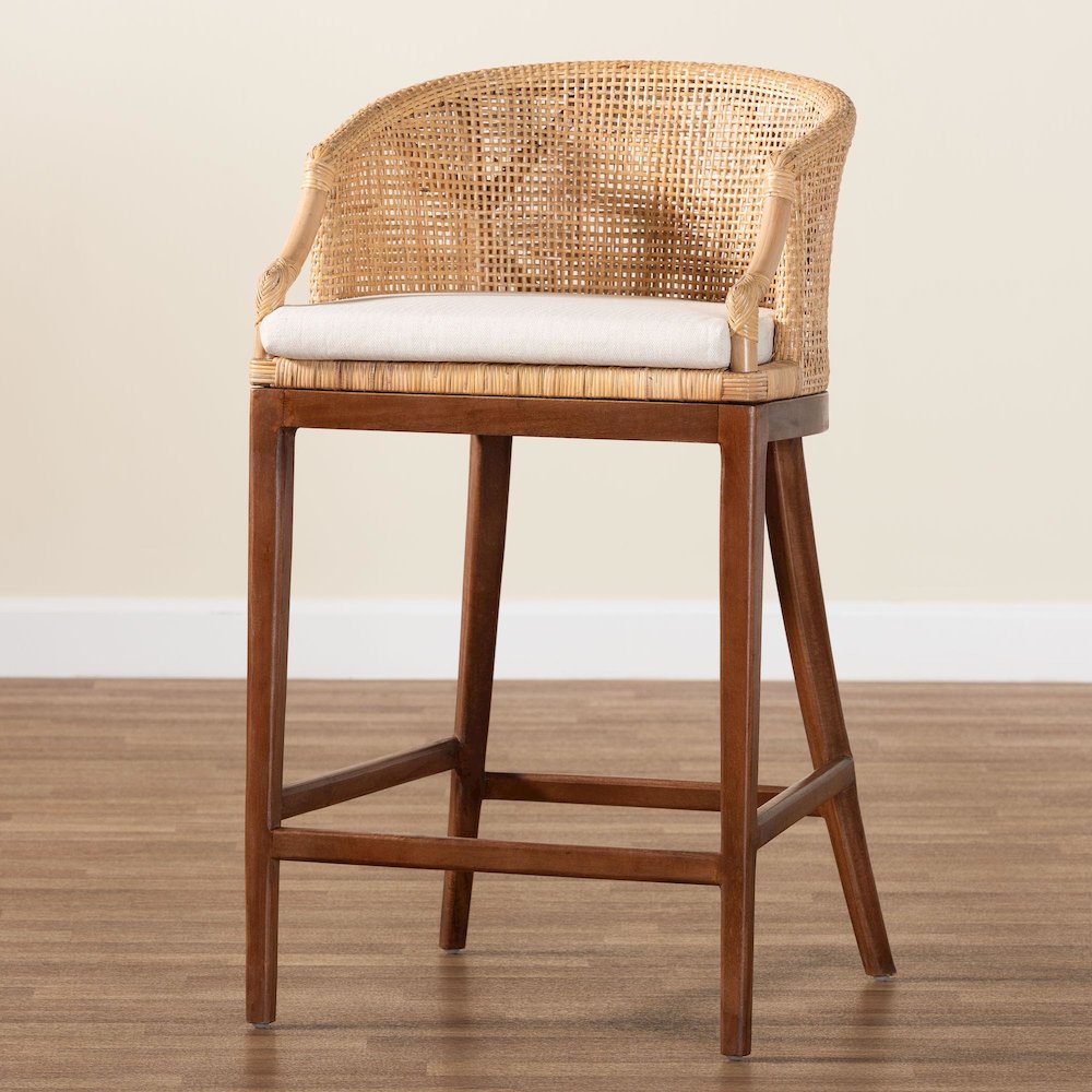 Lumajang Bohemian Light Honey Rattan and Wood Bar Stool
