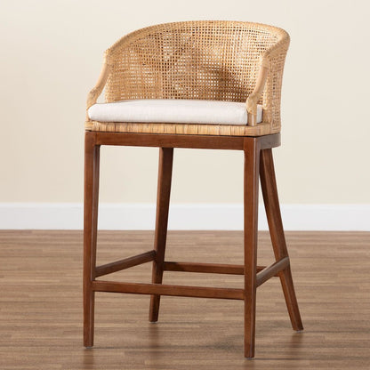 Lumajang Bohemian Light Honey Rattan and Wood Bar Stool
