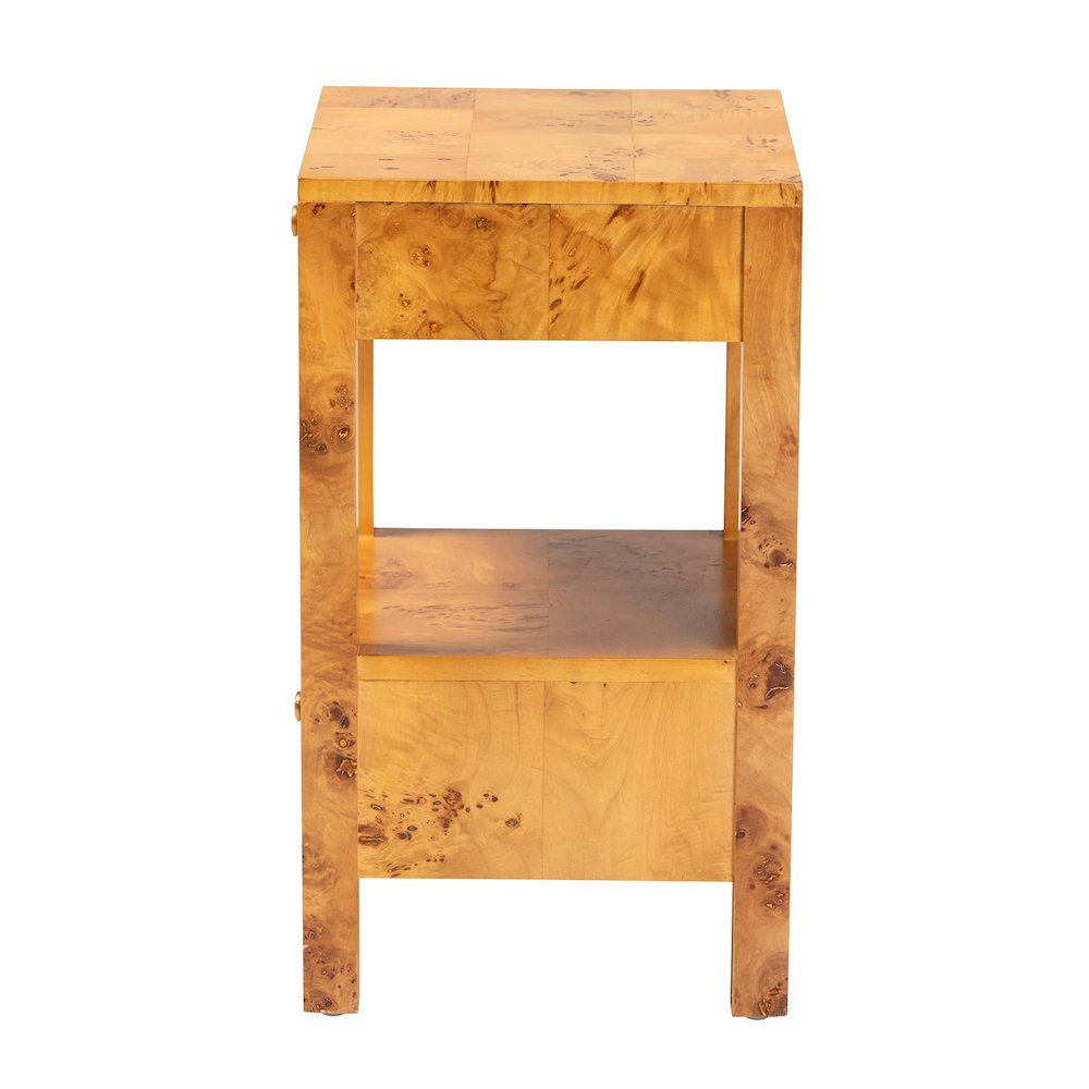 Modern and Contemporary Natural Light Mappa Real Burl Wood 2-Drawer Nightstand