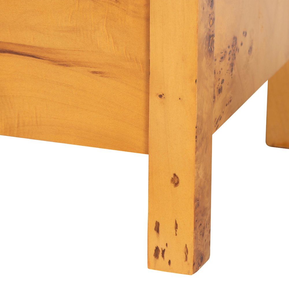 Modern and Contemporary Natural Light Mappa Real Burl Wood 2-Drawer Nightstand