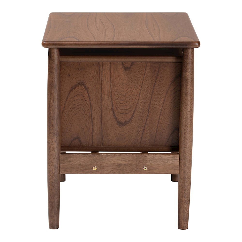 Studio Alyssa Japandi Walnut Brown Wood 2-Drawer Nightstand Woven with Rattan